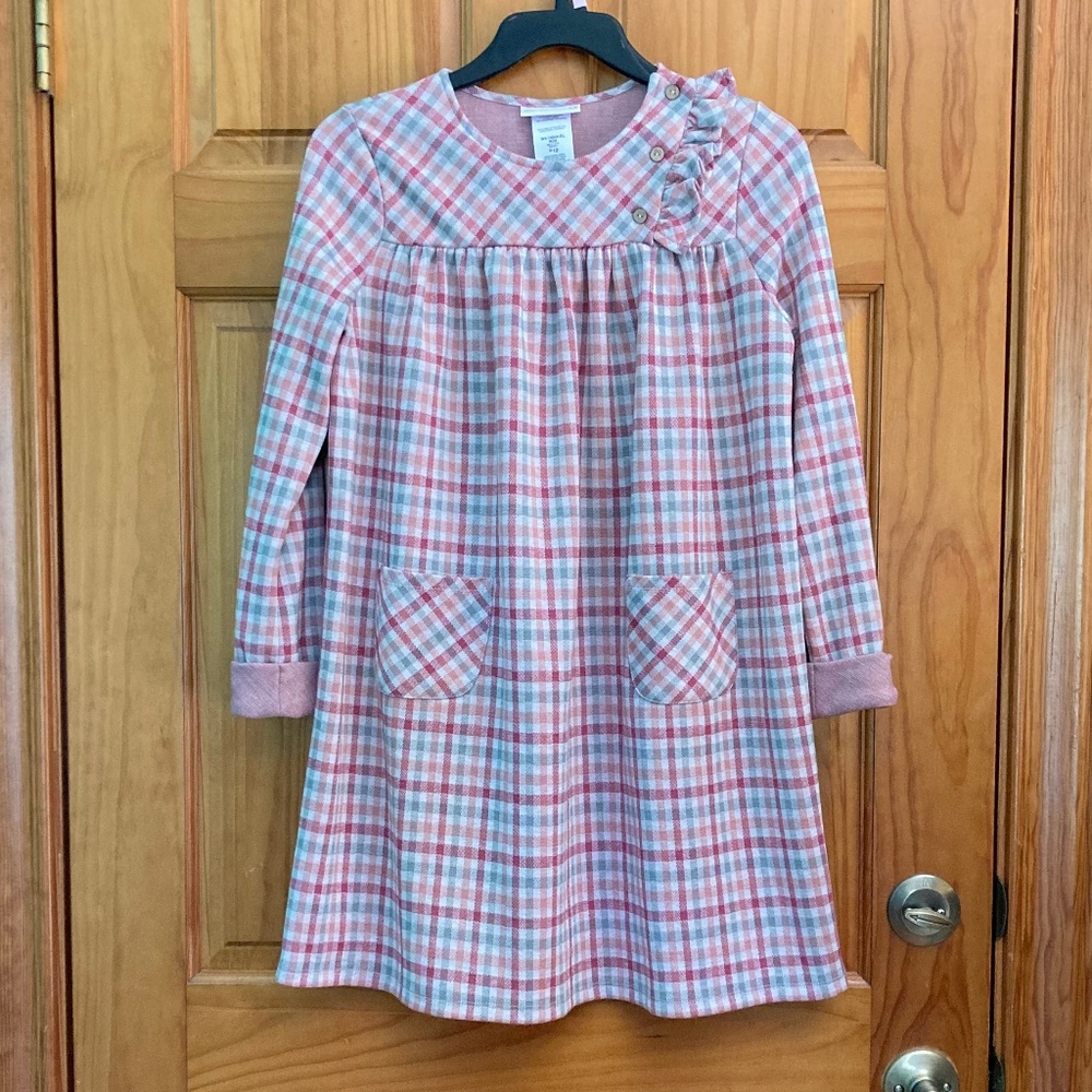 Bonnie Jean girls size 12 gently used pink long sleeved checked dress